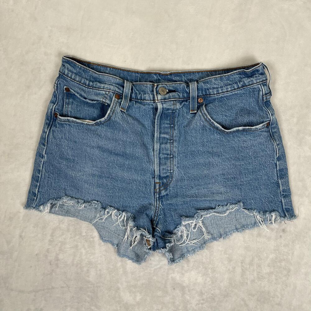 Levi's 501 Denim Shorts Womens W32 Blue Button Fly Cutoff Raw Hem Daisy Dukes